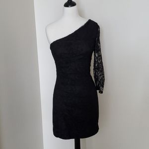 Women's Express Black Lace One Shoulder Dress